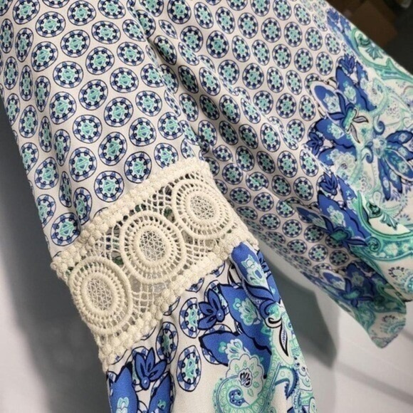 Cato Boho Tunic Top Crochet Sleeve Paisley Print Blouse Bohemian Style - Picture 6 of 8